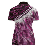 Pink Traditional Cloak Aotearoa Women Polo Shirt Maori Paua Shell Korowai Pattern