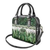 Green Traditional Cloak Aotearoa Shoulder Handbag Maori Paua Shell Korowai Pattern