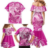 Personalised Polynesia Breast Cancer Awareness Family Matching Mermaid Dress and Hawaiian Shirt Think Pink Ribbon Polynesian Butterflies LT14 - Polynesian Pride