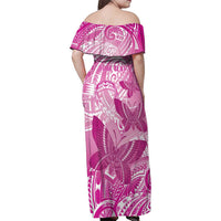 Personalised Polynesia Breast Cancer Awareness Family Matching Off Shoulder Maxi Dress and Hawaiian Shirt Think Pink Ribbon Polynesian Butterflies LT14 - Polynesian Pride