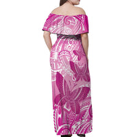 Personalised Polynesia Breast Cancer Awareness Off Shoulder Maxi Dress Think Pink Ribbon Polynesian Butterflies