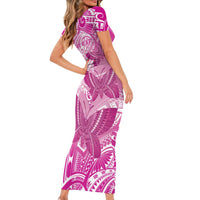 Personalised Polynesia Breast Cancer Awareness Short Sleeve Bodycon Dress Think Pink Ribbon Polynesian Butterflies LT14 - Polynesian Pride