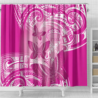 Polynesia Breast Cancer Awareness Shower Curtain Think Pink Ribbon Polynesian Butterflies