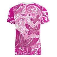 Personalised Polynesia Breast Cancer Awareness Women V-Neck T-Shirt Think Pink Ribbon Polynesian Butterflies