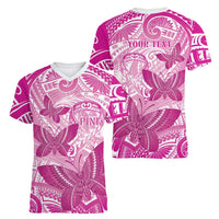 Personalised Polynesia Breast Cancer Awareness Women V-Neck T-Shirt Think Pink Ribbon Polynesian Butterflies