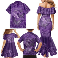 Personalised Polynesia Lupus Awareness Month Family Matching Mermaid Dress and Hawaiian Shirt Warrior Purple Ribbon Polynesian Butterflies LT14 - Polynesian Pride