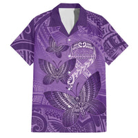 Personalised Polynesia Lupus Awareness Month Family Matching Off The Shoulder Long Sleeve Dress and Hawaiian Shirt Warrior Purple Ribbon Polynesian Butterflies LT14 Dad's Shirt - Short Sleeve Purple - Polynesian Pride