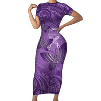 Personalised Polynesia Lupus Awareness Month Family Matching Short Sleeve Bodycon Dress and Hawaiian Shirt Warrior Purple Ribbon Polynesian Butterflies LT14 Mom's Dress Purple - Polynesian Pride