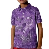 Personalised Polynesia Lupus Awareness Month Kid Polo Shirt Warrior Purple Ribbon Polynesian Butterflies
