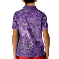 Personalised Polynesia Lupus Awareness Month Kid Polo Shirt Warrior Purple Ribbon Polynesian Butterflies