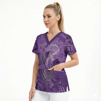 Personalised Polynesia Lupus Awareness Month Scrub Top Warrior Purple Ribbon Polynesian Butterflies