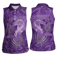 Personalised Polynesia Lupus Awareness Month Women Sleeveless Polo Shirt Warrior Purple Ribbon Polynesian Butterflies