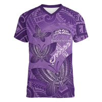 Personalised Polynesia Lupus Awareness Month Women V-Neck T-Shirt Warrior Purple Ribbon Polynesian Butterflies LT14 Female Purple - Polynesian Pride