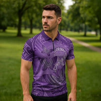 Personalised Polynesia Lupus Awareness Month Zipper Polo Shirt Warrior Purple Ribbon Polynesian Butterflies
