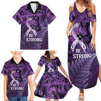 Lupus Awareness Month New Zealand Family Matching Summer Maxi Dress and Hawaiian Shirt Be Strong Warrior Maori Silver Fern LT14 - Polynesian Pride