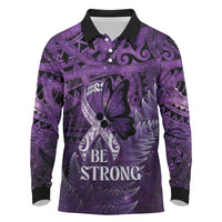 Lupus Awareness Month New Zealand Long Sleeve Polo Shirt Be Strong Warrior Maori Silver Fern LT14 Purple - Polynesian Pride