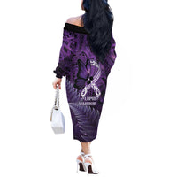 Lupus Awareness Month New Zealand Off The Shoulder Long Sleeve Dress Be Strong Warrior Maori Silver Fern LT14 - Polynesian Pride