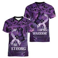Lupus Awareness Month New Zealand Women V-Neck T-Shirt Be Strong Warrior Maori Silver Fern LT14 - Polynesian Pride