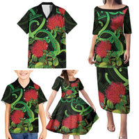 New Zealand Gecko Family Matching Puletasi and Hawaiian Shirt Aotearoa Maori With Pohutukawa Flowers LT14 - Polynesian Pride