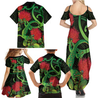 New Zealand Gecko Family Matching Summer Maxi Dress and Hawaiian Shirt Aotearoa Maori With Pohutukawa Flowers LT14 - Polynesian Pride