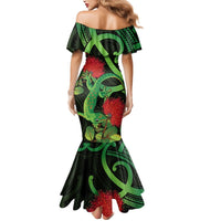 New Zealand Gecko Mermaid Dress Aotearoa Maori With Pohutukawa Flowers LT14 - Polynesian Pride