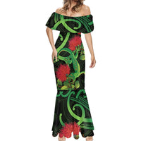 New Zealand Gecko Mermaid Dress Aotearoa Maori With Pohutukawa Flowers LT14 - Polynesian Pride