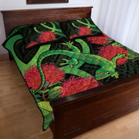 New Zealand Gecko Quilt Bed Set Aotearoa Maori With Pohutukawa Flowers LT14 - Polynesian Pride