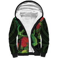New Zealand Gecko Sherpa Hoodie Aotearoa Maori With Pohutukawa Flowers LT14 Unisex Black - Polynesian Pride