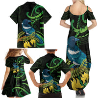 New Zealand Tui Bird Family Matching Summer Maxi Dress and Hawaiian Shirt Aotearoa Maori With Kowhai Flowers LT14 - Polynesian Pride