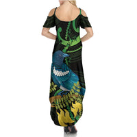 New Zealand Tui Bird Summer Maxi Dress Aotearoa Maori With Kowhai Flowers LT14 - Polynesian Pride