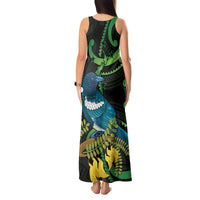 New Zealand Tui Bird Tank Maxi Dress Aotearoa Maori With Kowhai Flowers LT14 - Polynesian Pride