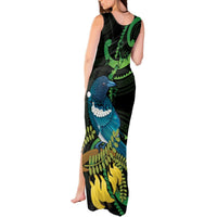 New Zealand Tui Bird Tank Maxi Dress Aotearoa Maori With Kowhai Flowers LT14 - Polynesian Pride