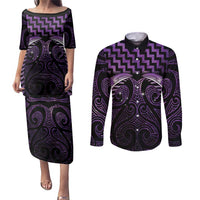 Purple Matariki New Zealand Couples Matching Puletasi and Long Sleeve Button Shirt Maori Poutama Galaxy Vibes LT14 Purple - Polynesian Pride