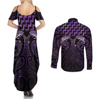 Purple Matariki New Zealand Couples Matching Summer Maxi Dress and Long Sleeve Button Shirt Maori Poutama Galaxy Vibes LT14 - Polynesian Pride
