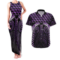 Purple Matariki New Zealand Couples Matching Tank Maxi Dress and Hawaiian Shirt Maori Poutama Galaxy Vibes LT14 Purple - Polynesian Pride