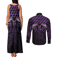 Purple Matariki New Zealand Couples Matching Tank Maxi Dress and Long Sleeve Button Shirt Maori Poutama Galaxy Vibes LT14 - Polynesian Pride