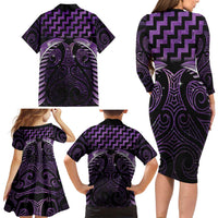 Purple Matariki New Zealand Family Matching Long Sleeve Bodycon Dress and Hawaiian Shirt Maori Poutama Galaxy Vibes LT14 - Polynesian Pride