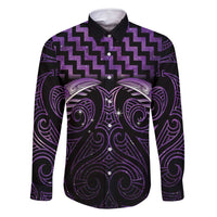 Purple Matariki New Zealand Family Matching Off Shoulder Maxi Dress and Hawaiian Shirt Maori Poutama Galaxy Vibes LT14 Dad's Shirt - Long Sleeve Purple - Polynesian Pride