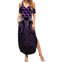 Purple Matariki New Zealand Family Matching Summer Maxi Dress and Hawaiian Shirt Maori Poutama Galaxy Vibes LT14 Mom's Dress Purple - Polynesian Pride
