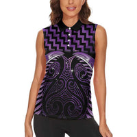 Purple Matariki New Zealand Women Sleeveless Polo Shirt Maori Poutama Galaxy Vibes LT14 - Polynesian Pride