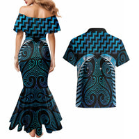 Blue Matariki New Zealand Couples Matching Mermaid Dress and Hawaiian Shirt Maori Poutama Galaxy Vibes LT14 - Polynesian Pride