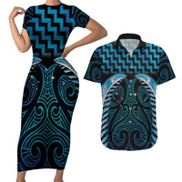 Blue Matariki New Zealand Couples Matching Short Sleeve Bodycon Dress and Hawaiian Shirt Maori Poutama Galaxy Vibes LT14 Blue - Polynesian Pride