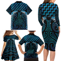Blue Matariki New Zealand Family Matching Long Sleeve Bodycon Dress and Hawaiian Shirt Maori Poutama Galaxy Vibes LT14 - Polynesian Pride