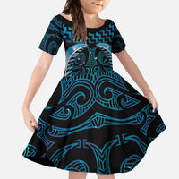Blue Matariki New Zealand Family Matching Off The Shoulder Long Sleeve Dress and Hawaiian Shirt Maori Poutama Galaxy Vibes LT14 Daughter's Dress Blue - Polynesian Pride