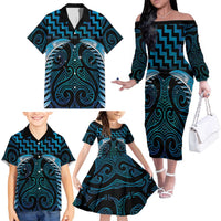 Blue Matariki New Zealand Family Matching Off The Shoulder Long Sleeve Dress and Hawaiian Shirt Maori Poutama Galaxy Vibes LT14 - Polynesian Pride
