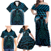 Blue Matariki New Zealand Family Matching Off Shoulder Maxi Dress and Hawaiian Shirt Maori Poutama Galaxy Vibes LT14 - Polynesian Pride