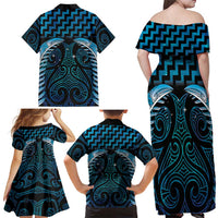 Blue Matariki New Zealand Family Matching Off Shoulder Maxi Dress and Hawaiian Shirt Maori Poutama Galaxy Vibes LT14 - Polynesian Pride