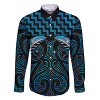 Blue Matariki New Zealand Family Matching Puletasi and Hawaiian Shirt Maori Poutama Galaxy Vibes LT14 Dad's Shirt - Long Sleeve Blue - Polynesian Pride