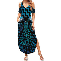 Blue Matariki New Zealand Family Matching Summer Maxi Dress and Hawaiian Shirt Maori Poutama Galaxy Vibes LT14 Mom's Dress Blue - Polynesian Pride