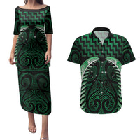 Green Matariki New Zealand Couples Matching Puletasi and Hawaiian Shirt Maori Poutama Galaxy Vibes LT14 Green - Polynesian Pride